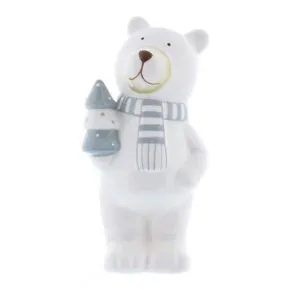 Festive 18cm White Bear with Grey/White Scarf