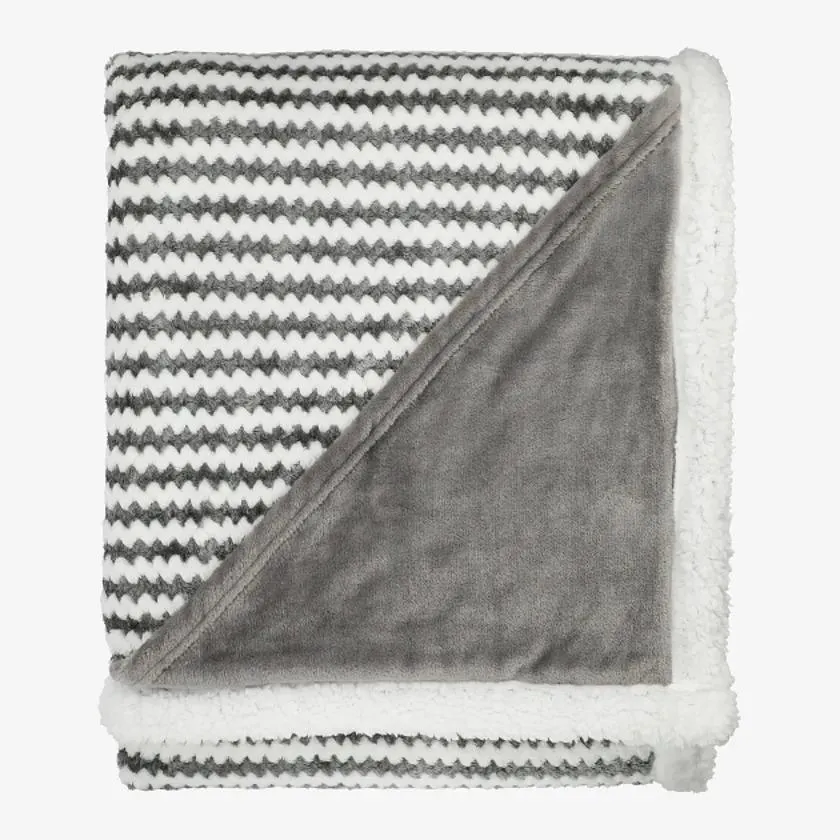 Field & Co Chevron Striped Sherpa Blanket, Gray