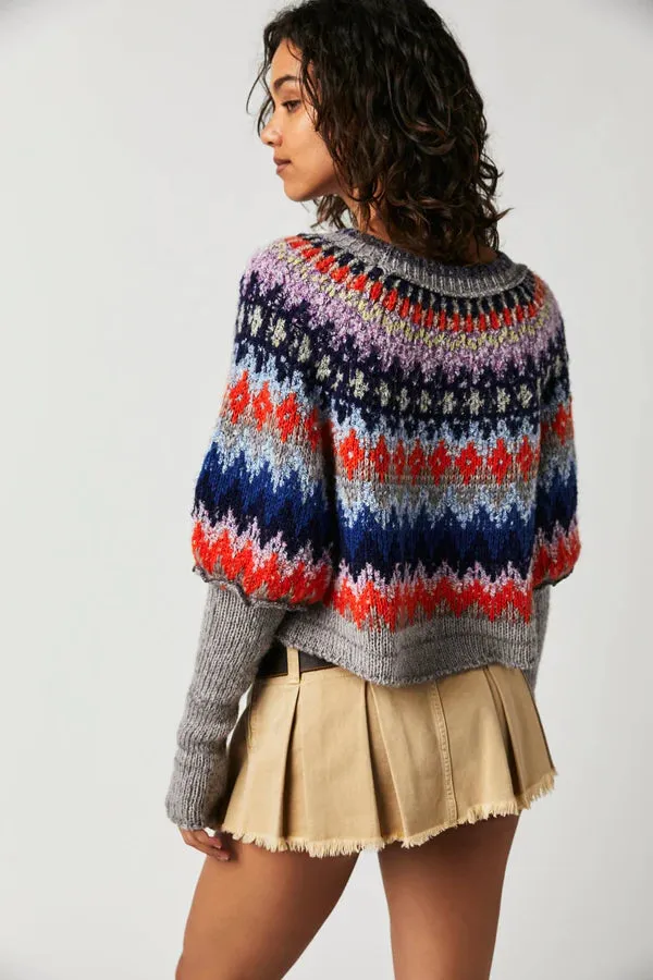 Free People Home For The Holidays Sweater - Heather Grey Combo