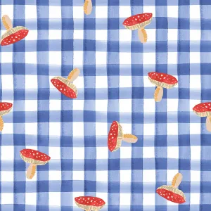 Garden Explorer | Toadstool Gingham - Indigo by Wee Blue Bell for Lewis & Irene | WB028