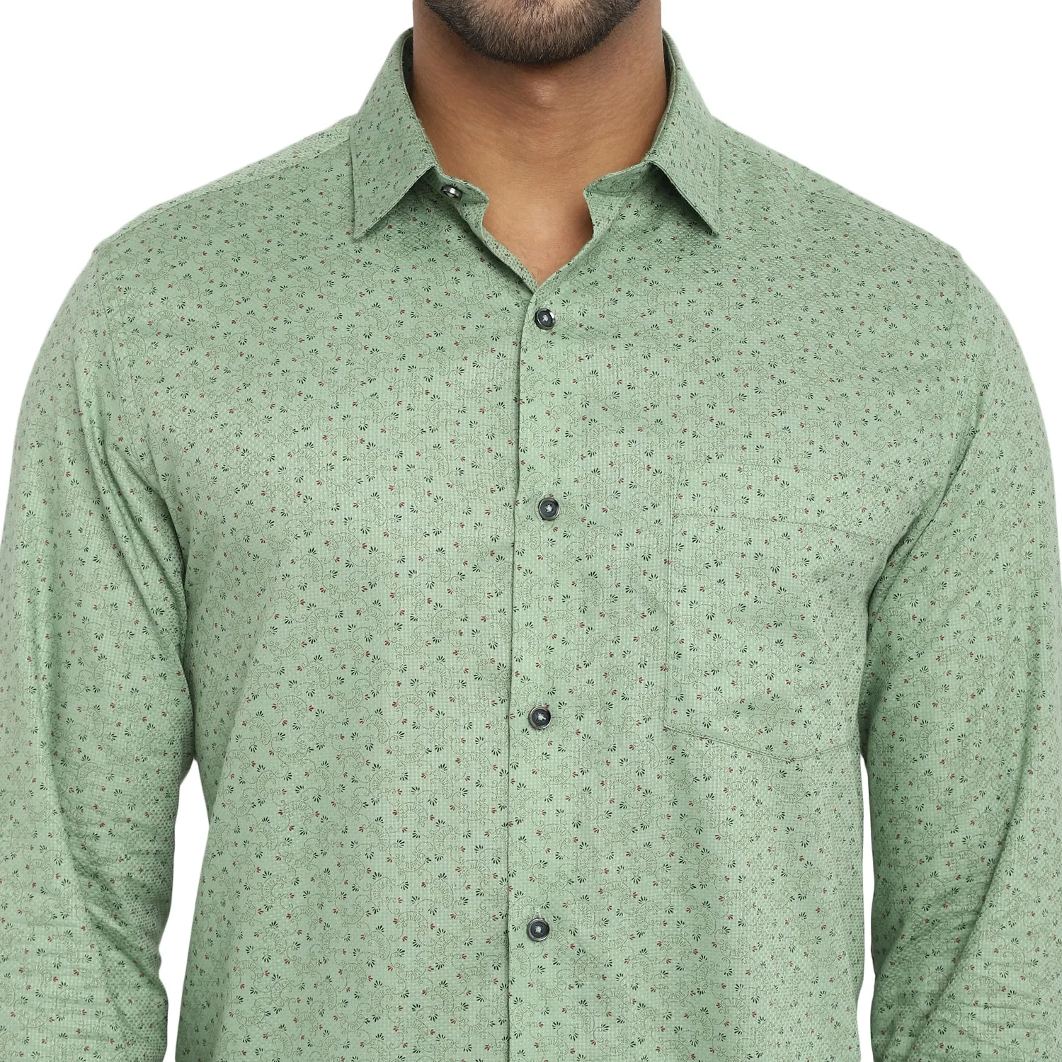 Green Cotton Printed Slim Fit Shirts