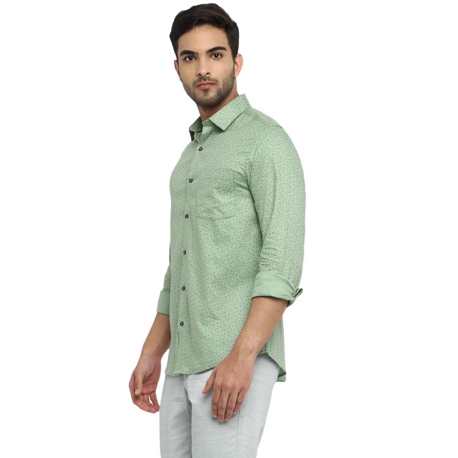 Green Cotton Printed Slim Fit Shirts