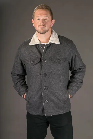 Grey Wool Mens Winter Jacket Shearling Lining