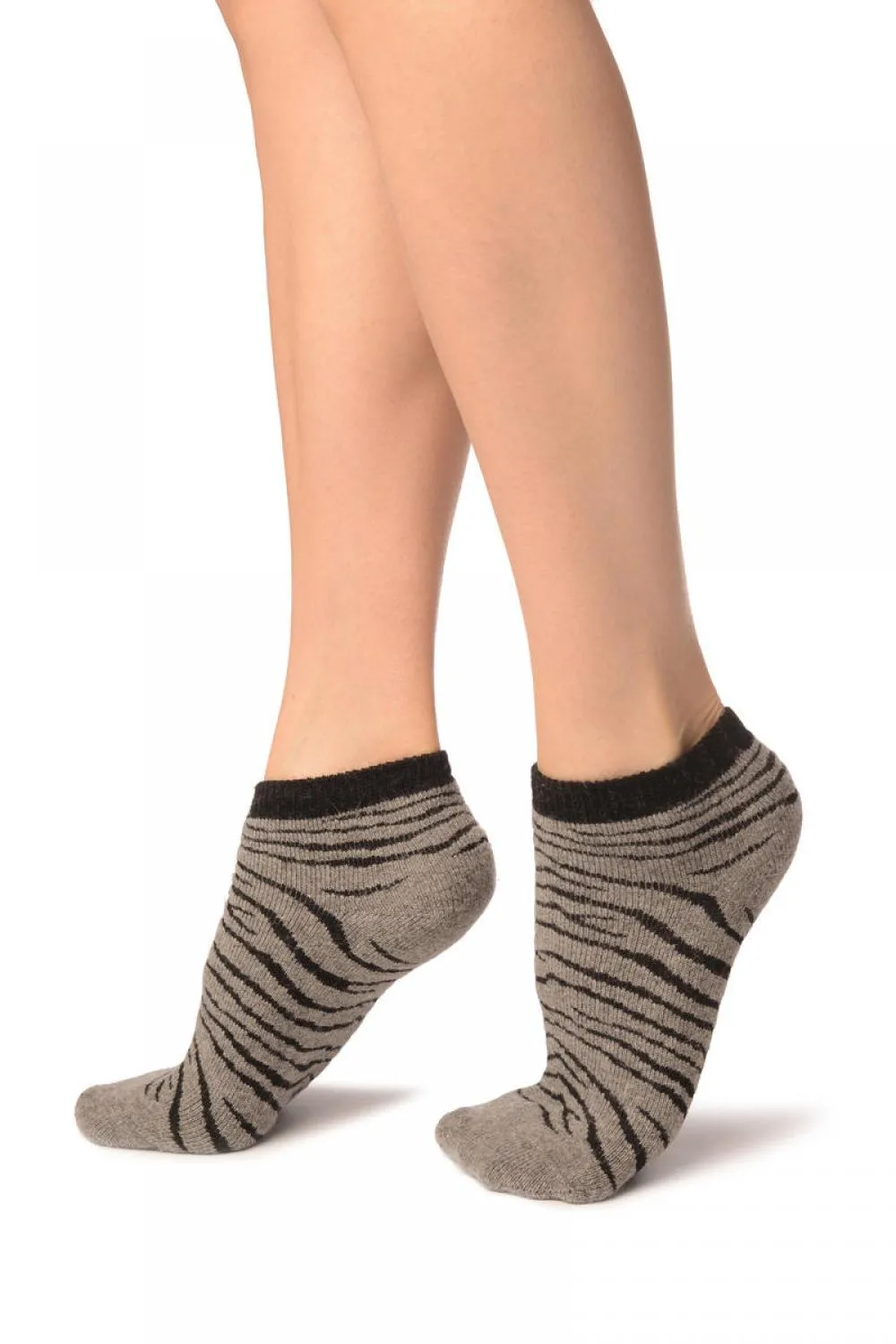 Grey Zebra Angora Footies Socks