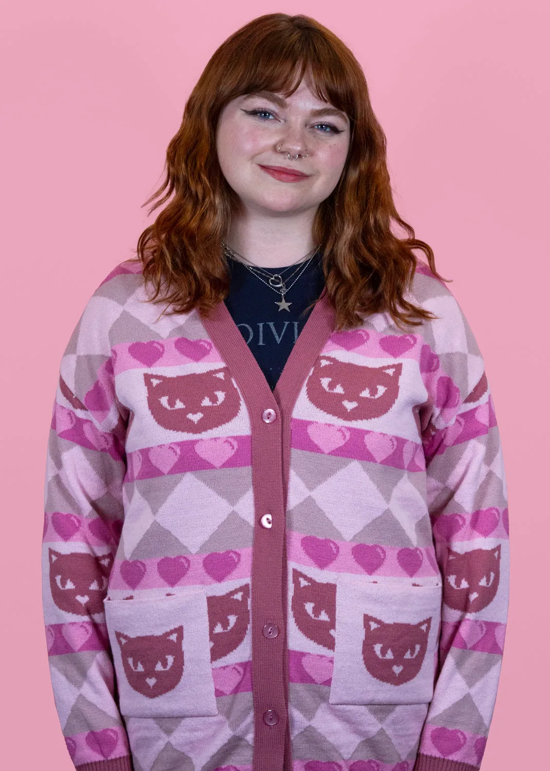 Home of Rainbows - Rose Pink Kitty Knit Cardigan