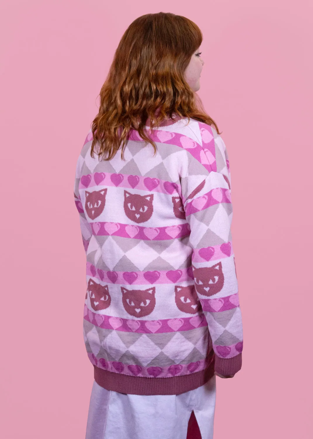 Home of Rainbows - Rose Pink Kitty Knit Cardigan