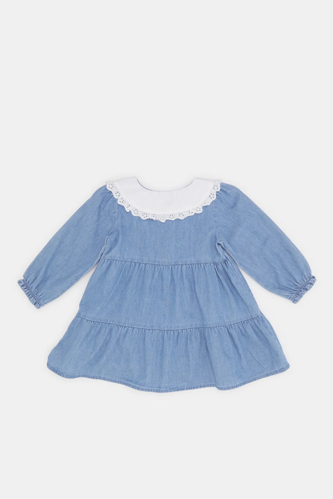 Infant Girls Blue Embroidered Denim Dress