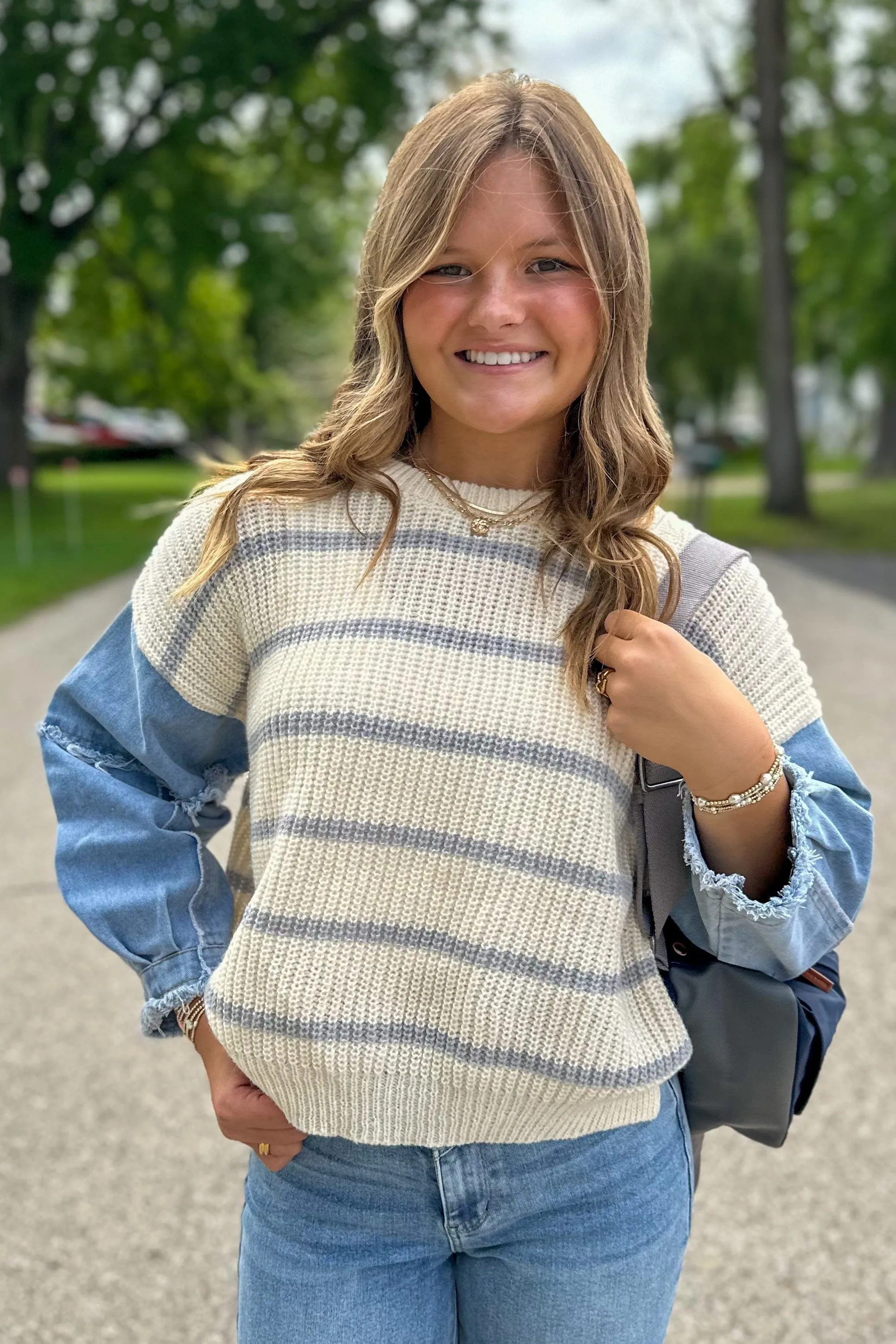 Ivory & Grey Striped Sweater