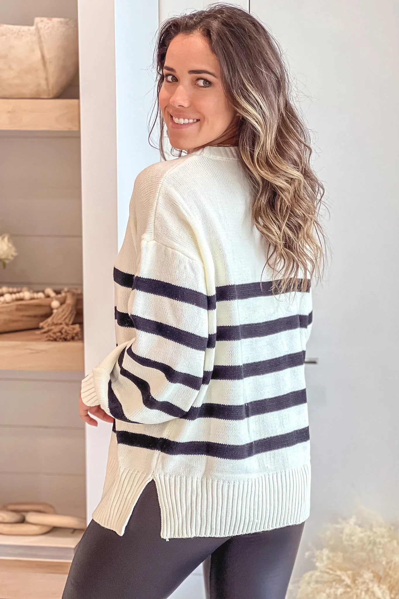 Ivory And Black Striped Sweater