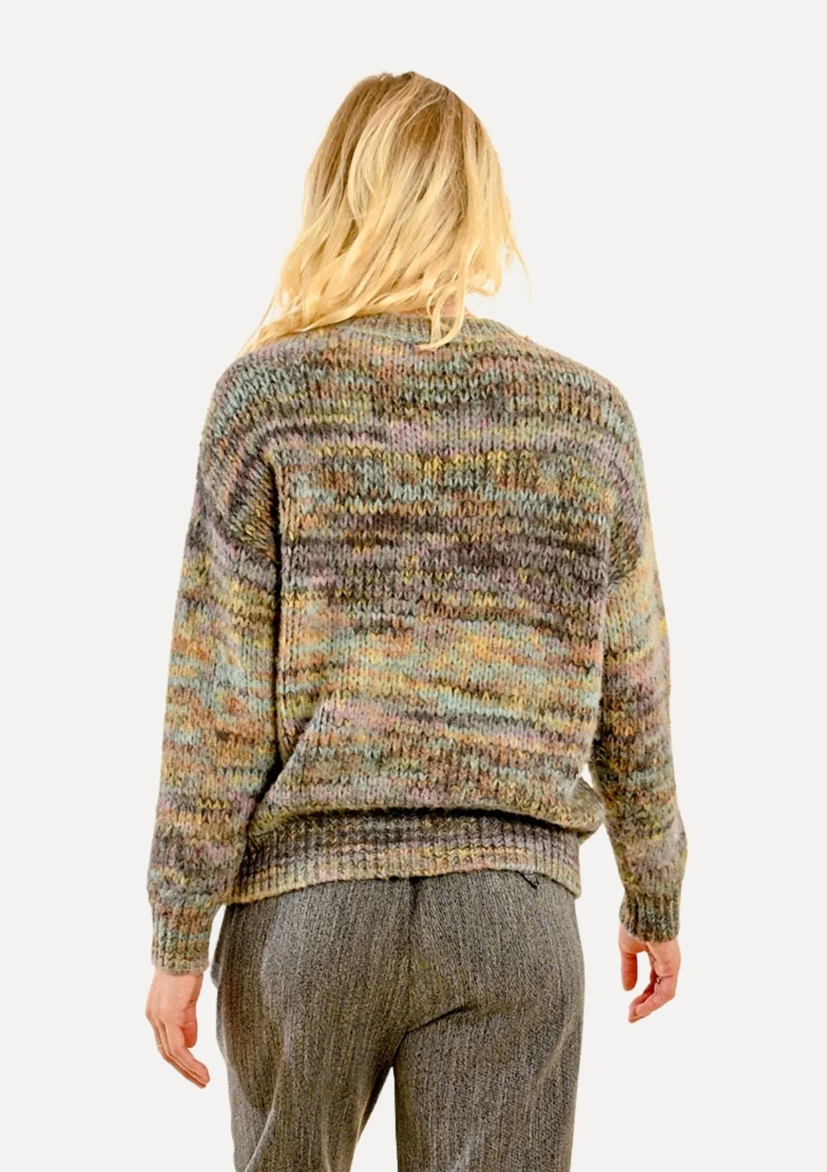 Kallie Multi-Color Stripe Knit Sweater - Grey