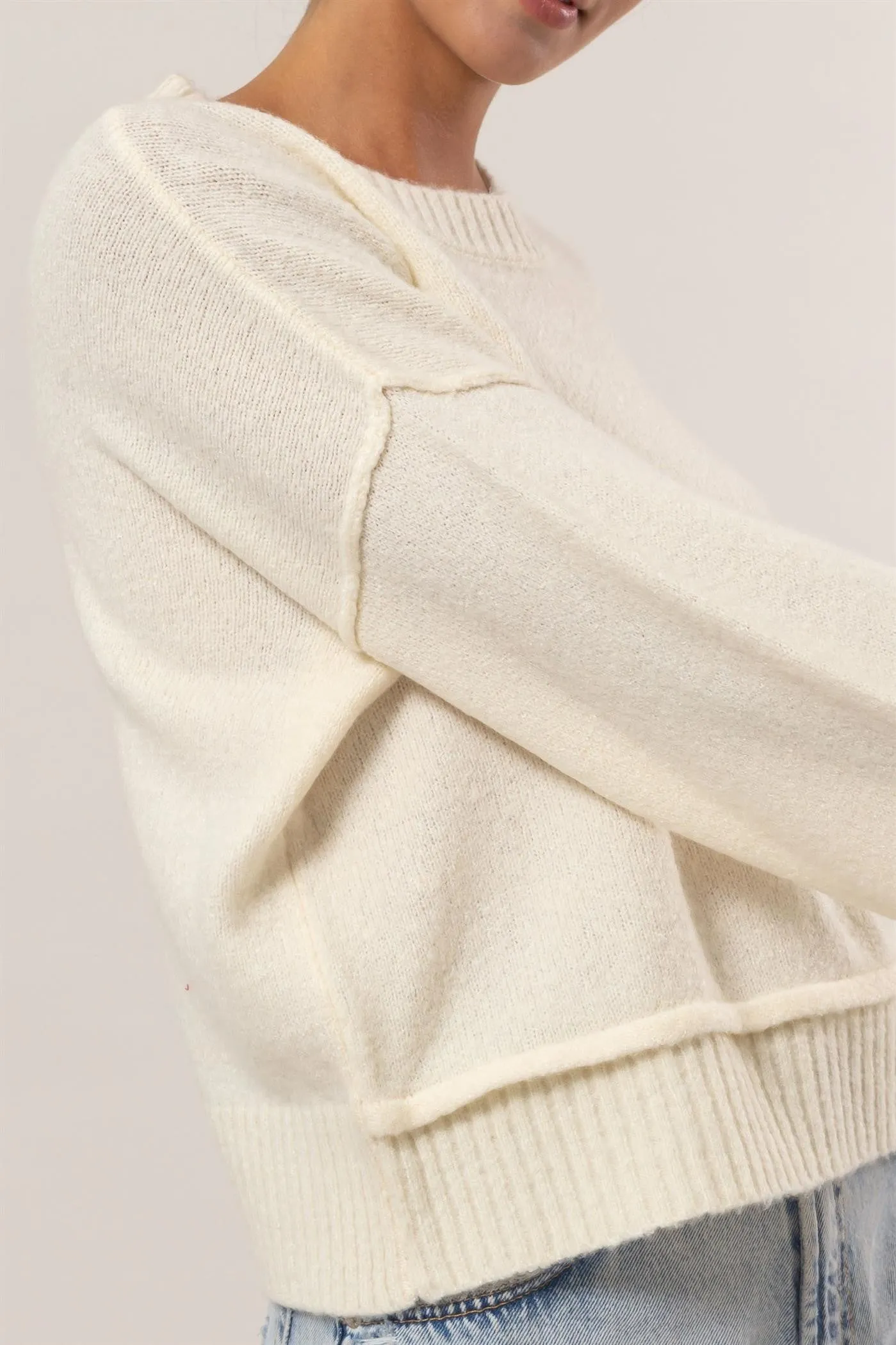 kesley Round Neck Dropped Shoulder Ribbed Sweater