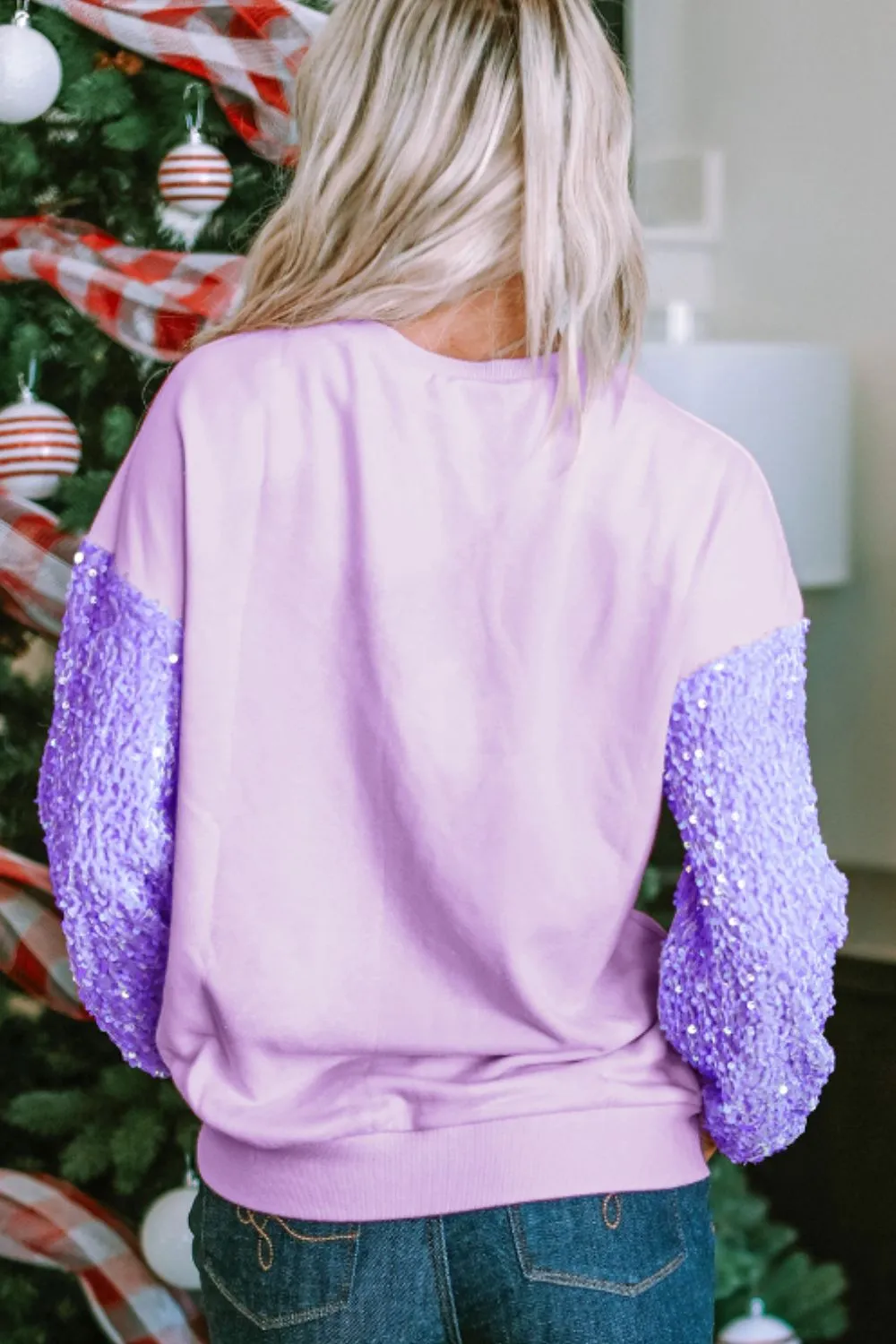 kesley Sequin Round Neck Long Sleeve Sweatshirt