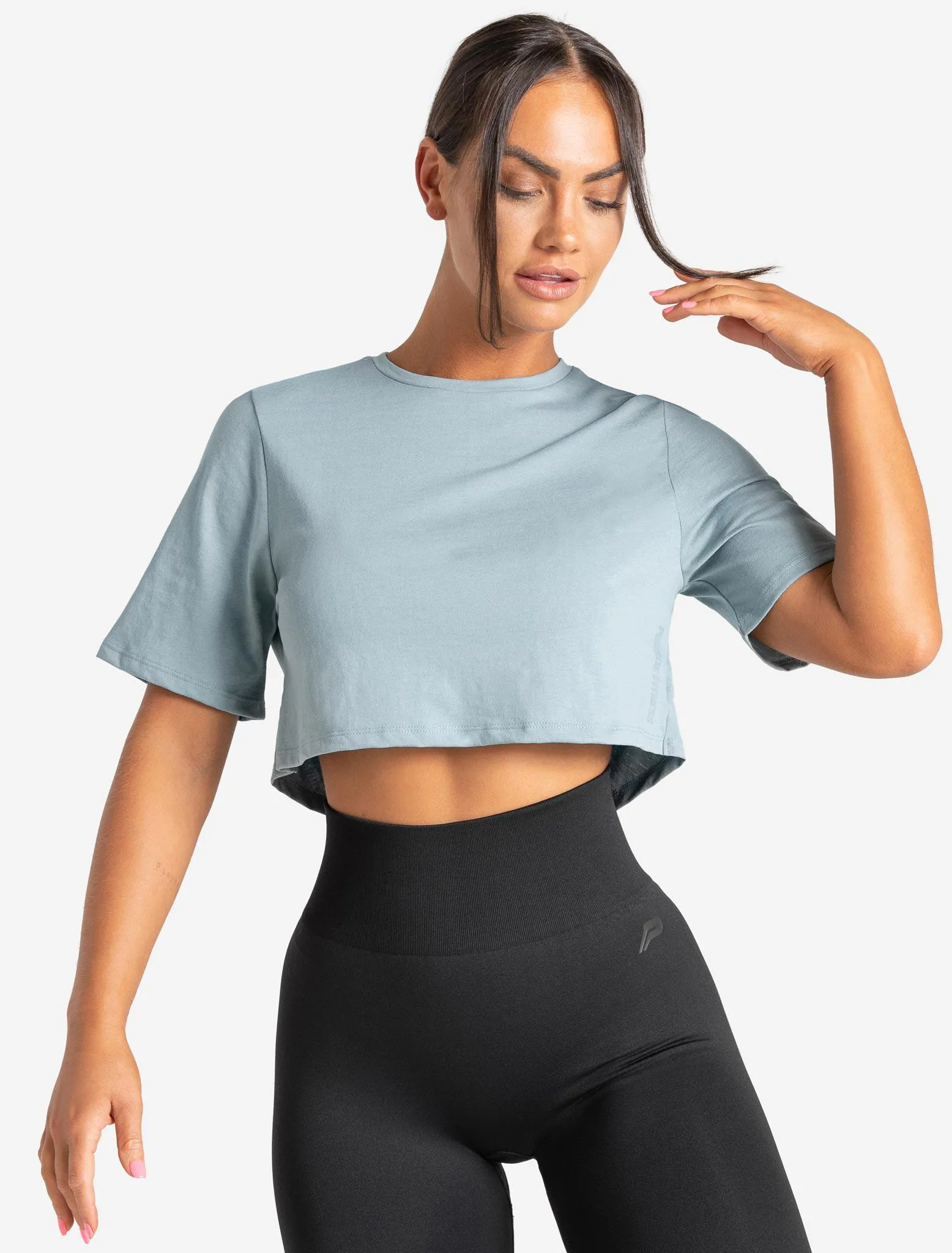 Knot Back Crop T-Shirt - Moonstone Blue