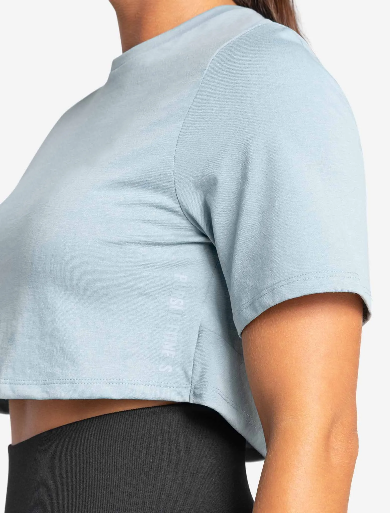 Knot Back Crop T-Shirt - Moonstone Blue