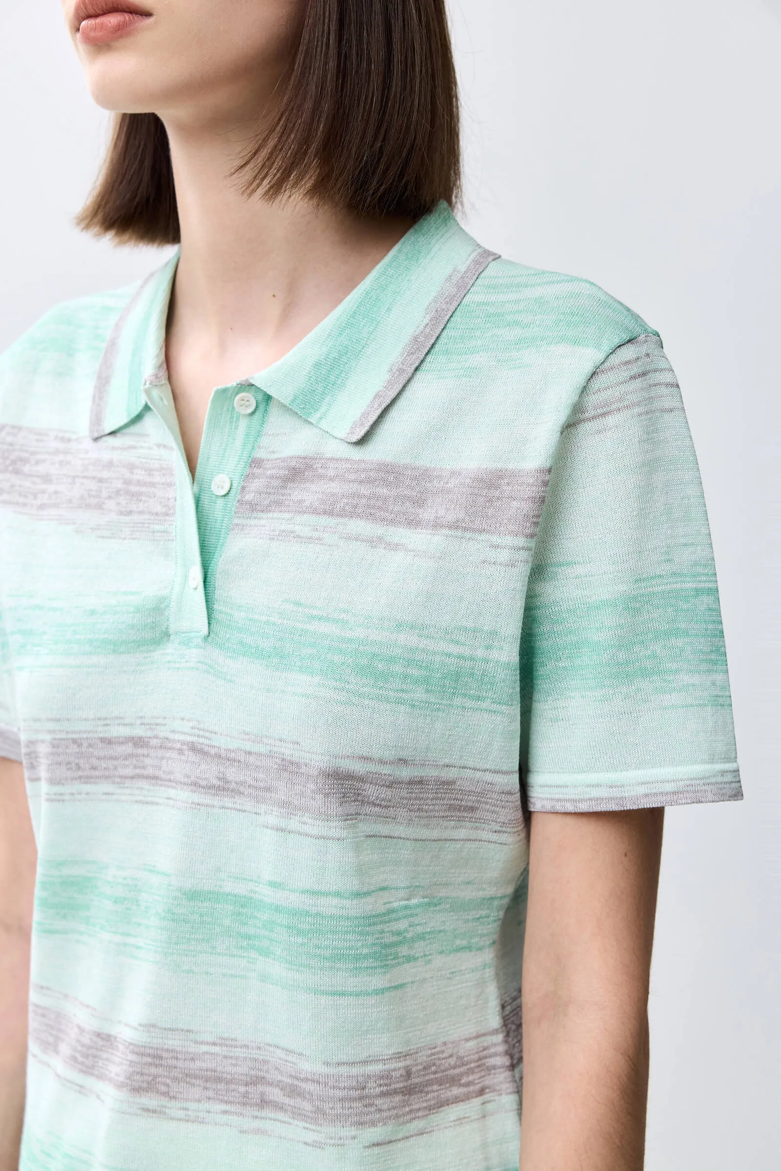 LILY Polo Collar Striped Versatile Short-Sleeve Knit Top