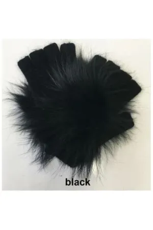 Linda Richards Fur Pom-pom Fingerless Gloves HW-62 | Black