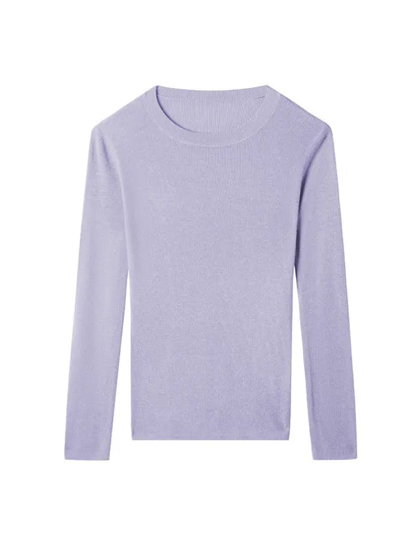 Long Sleeves Skinny Solid Color Round-Neck Knitwear Pullovers Sweater Tops