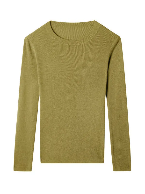 Long Sleeves Skinny Solid Color Round-Neck Knitwear Pullovers Sweater Tops