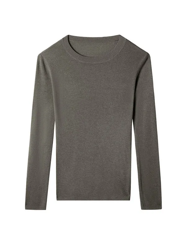 Long Sleeves Skinny Solid Color Round-Neck Knitwear Pullovers Sweater Tops