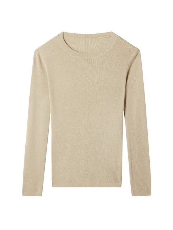 Long Sleeves Skinny Solid Color Round-Neck Knitwear Pullovers Sweater Tops