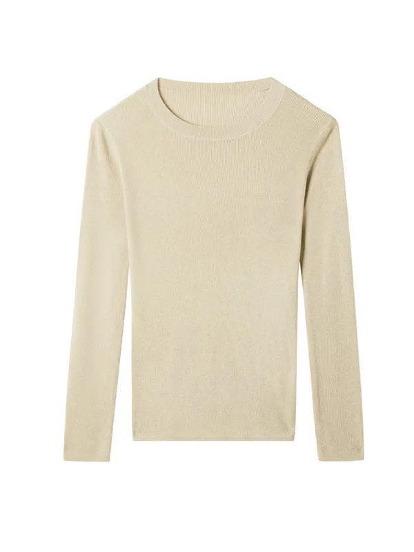 Long Sleeves Skinny Solid Color Round-Neck Knitwear Pullovers Sweater Tops