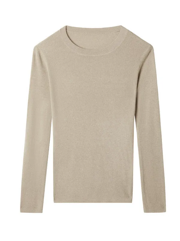 Long Sleeves Skinny Solid Color Round-Neck Knitwear Pullovers Sweater Tops