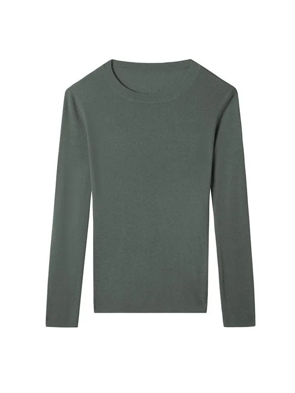 Long Sleeves Skinny Solid Color Round-Neck Knitwear Pullovers Sweater Tops