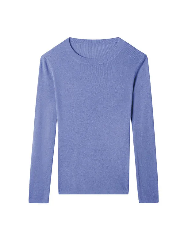 Long Sleeves Skinny Solid Color Round-Neck Knitwear Pullovers Sweater Tops