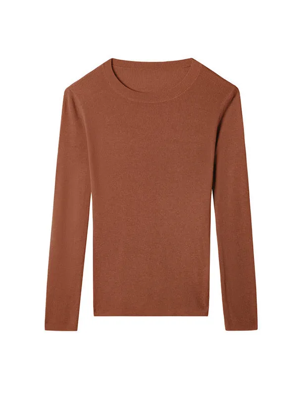 Long Sleeves Skinny Solid Color Round-Neck Knitwear Pullovers Sweater Tops