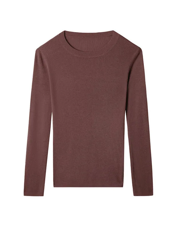 Long Sleeves Skinny Solid Color Round-Neck Knitwear Pullovers Sweater Tops