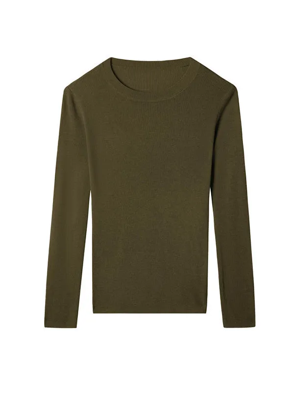 Long Sleeves Skinny Solid Color Round-Neck Knitwear Pullovers Sweater Tops