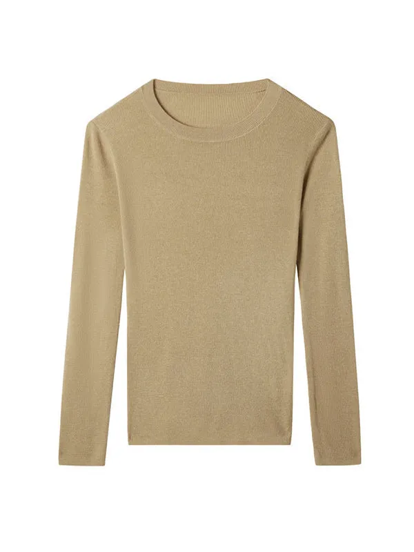 Long Sleeves Skinny Solid Color Round-Neck Knitwear Pullovers Sweater Tops