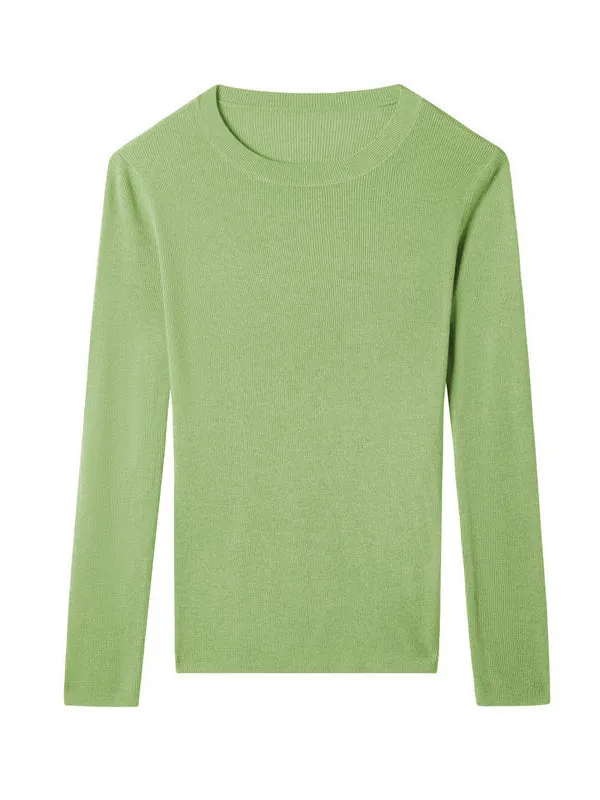 Long Sleeves Skinny Solid Color Round-Neck Knitwear Pullovers Sweater Tops