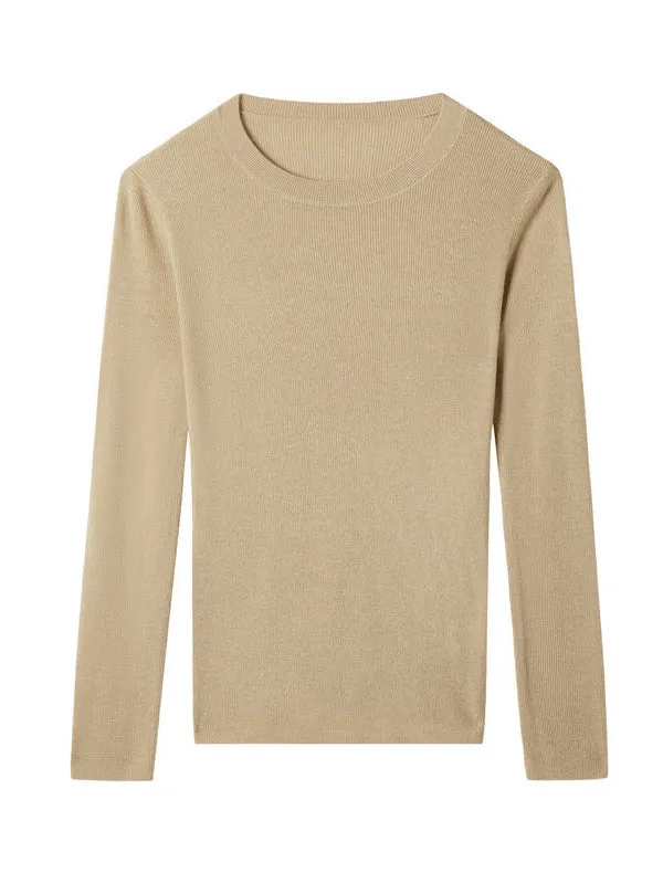 Long Sleeves Skinny Solid Color Round-Neck Knitwear Pullovers Sweater Tops