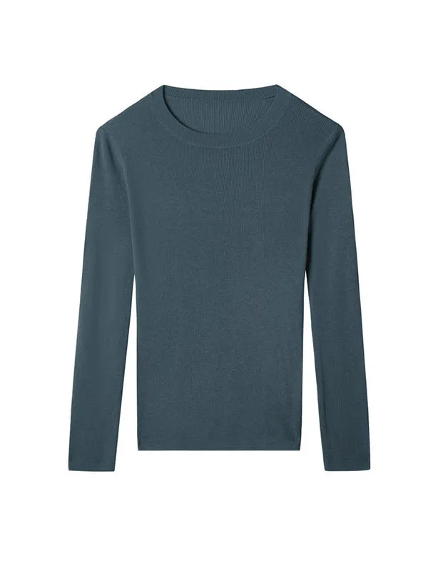 Long Sleeves Skinny Solid Color Round-Neck Knitwear Pullovers Sweater Tops