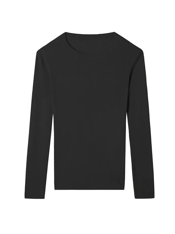 Long Sleeves Skinny Solid Color Round-Neck Knitwear Pullovers Sweater Tops