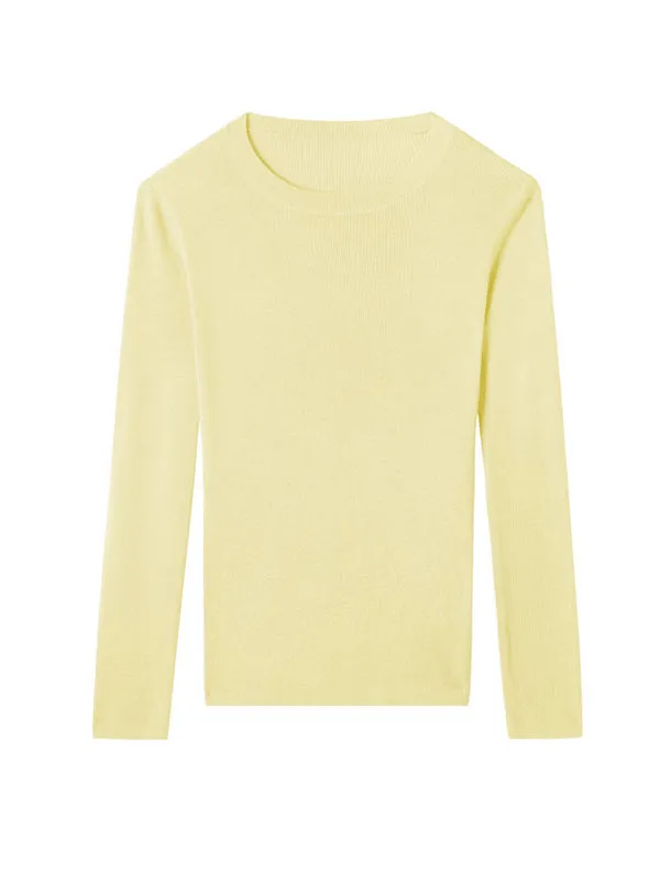 Long Sleeves Skinny Solid Color Round-Neck Knitwear Pullovers Sweater Tops