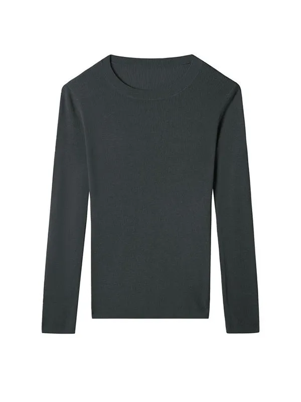 Long Sleeves Skinny Solid Color Round-Neck Knitwear Pullovers Sweater Tops