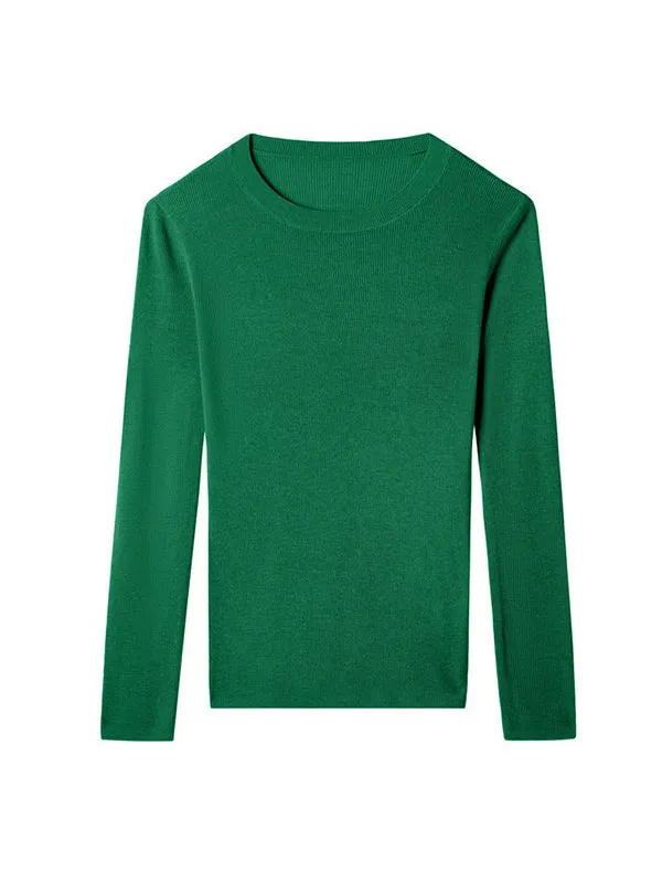 Long Sleeves Skinny Solid Color Round-Neck Knitwear Pullovers Sweater Tops