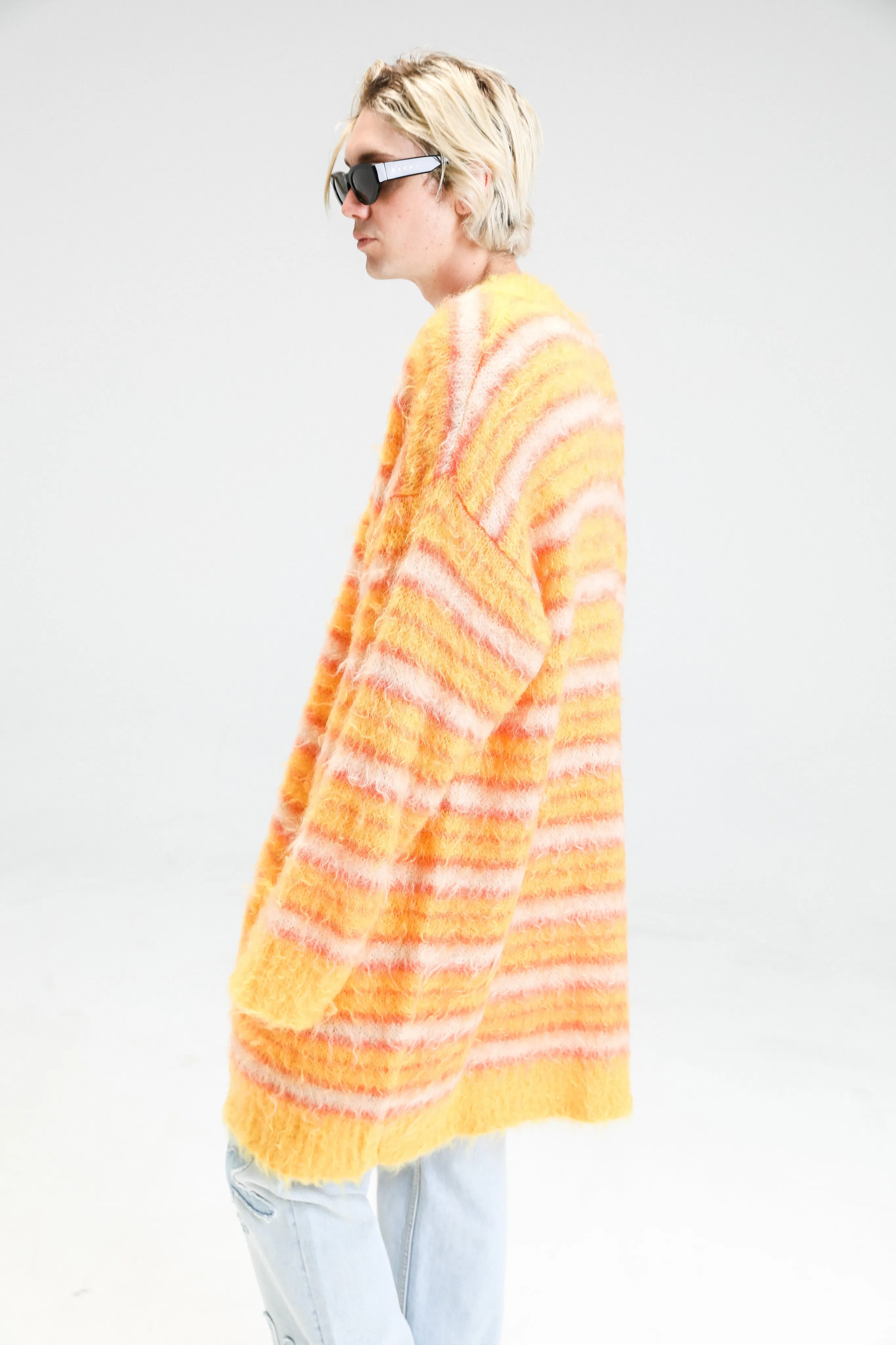 Maize Striped Iconic Mohair Long Cardigan