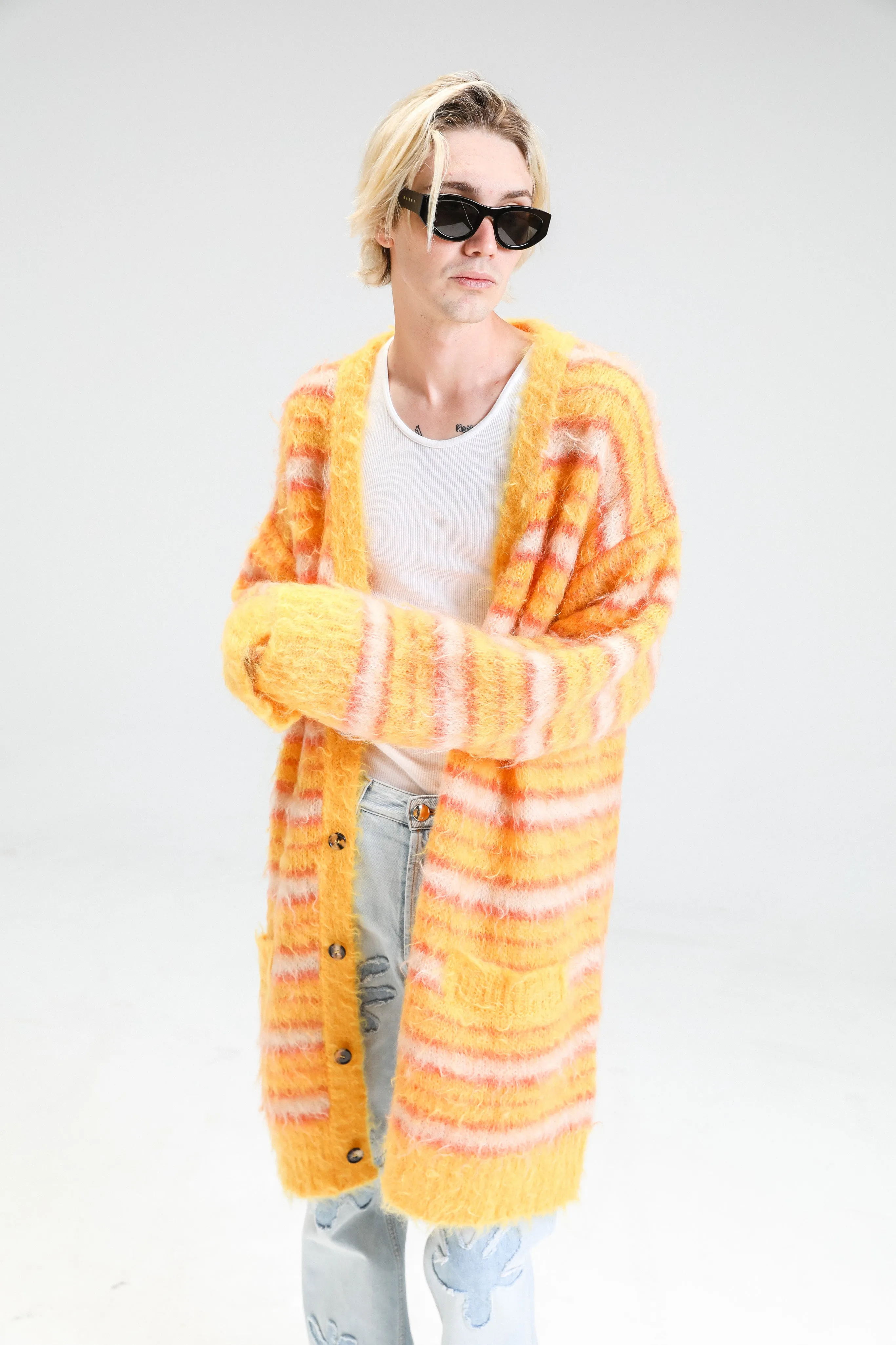 Maize Striped Iconic Mohair Long Cardigan