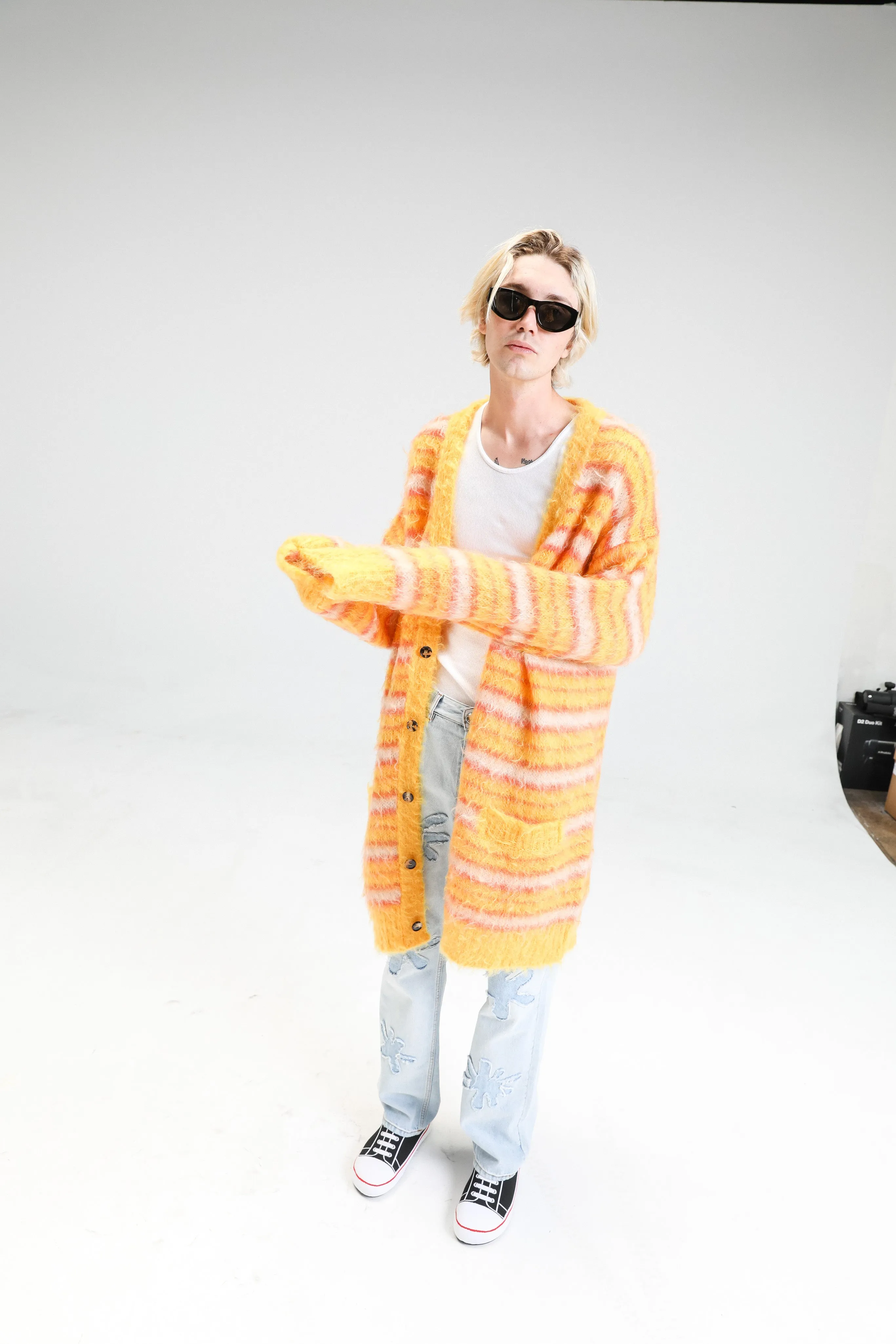 Maize Striped Iconic Mohair Long Cardigan