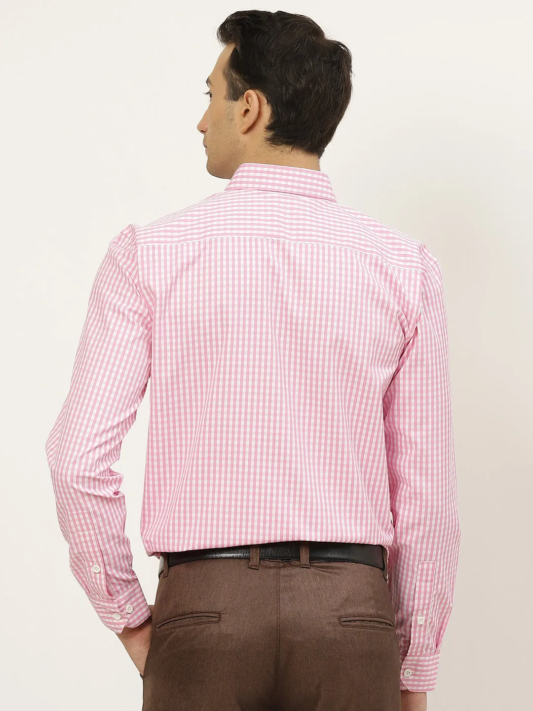 Men's Cotton Pink & White Checked Formal Shirt - Sojanya