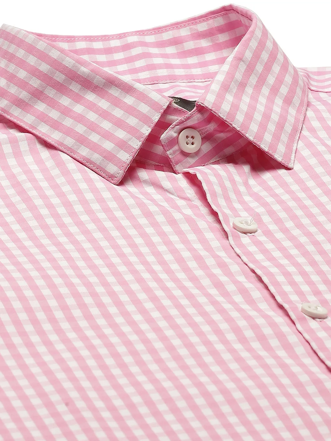 Men's Cotton Pink & White Checked Formal Shirt - Sojanya