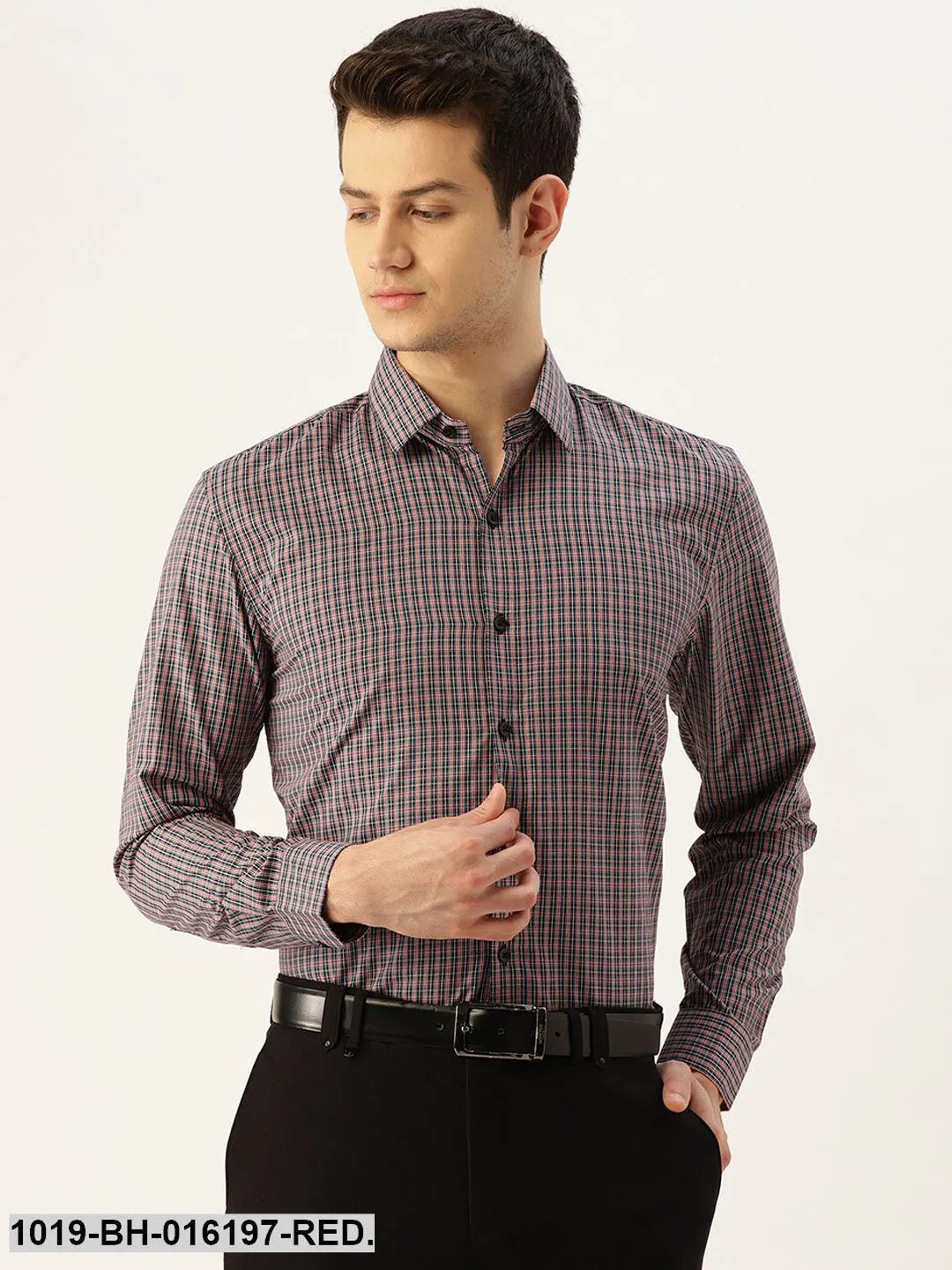 Men's Cotton Red & Multi Checked Formal Shirt - Sojanya