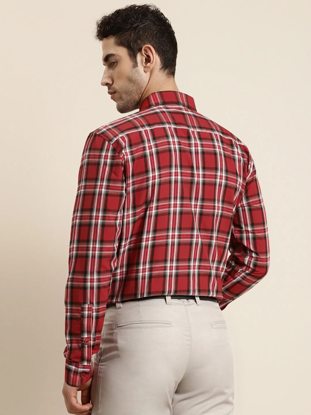 Men's Cotton Red & White & Casual Shirt