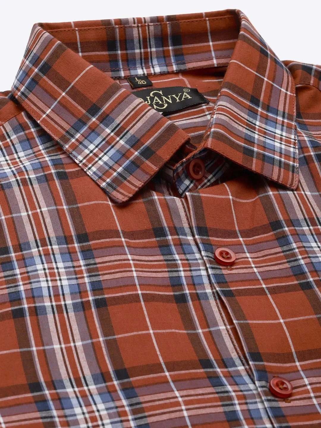 Men's Cotton Rust & Blue Check Formal Shirt - Sojanya