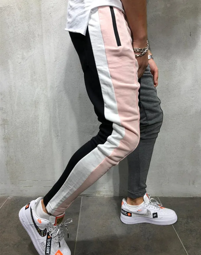 Mens Slim Fit Sweatpants Drawstring Striped