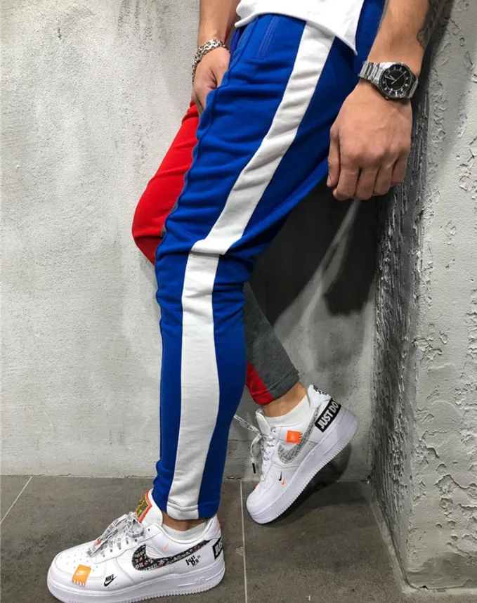 Mens Slim Fit Sweatpants Drawstring Striped