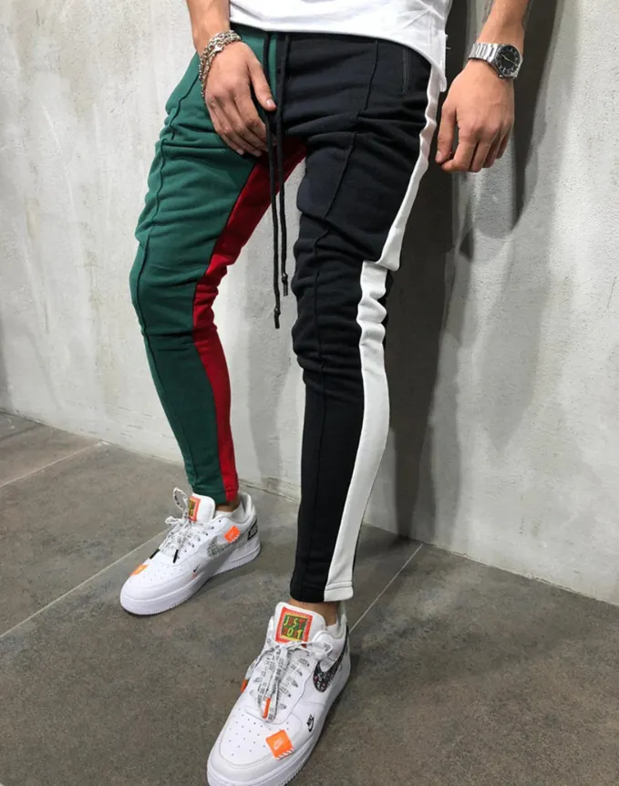 Mens Slim Fit Sweatpants Drawstring Striped